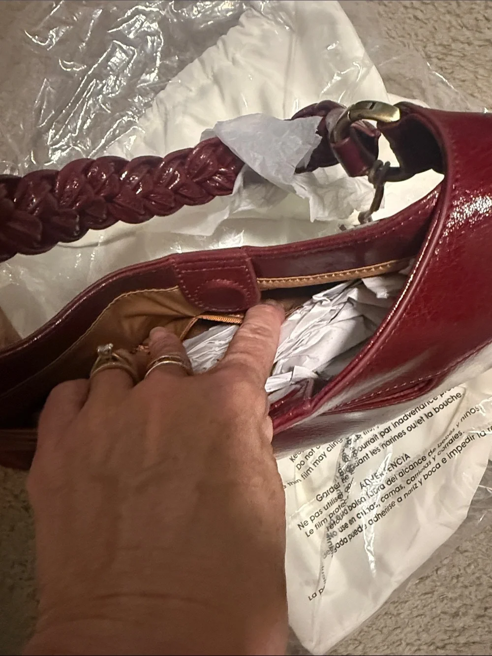 HOBO Braided-Handle Leather bag in Garnet gloss